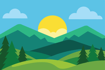 Obraz premium Serene Sunrise Mountain Landscape Peaceful Nature Illustration