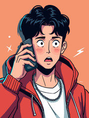  line art style of a gen z trying to change the channel with a rotory phone