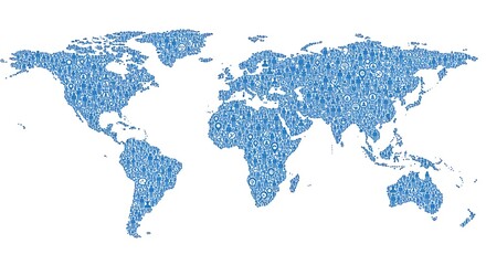 Global Community: World Map Mosaic of Diverse People Icons