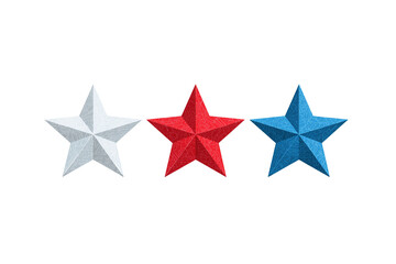 Obraz premium Blue, Red & White Paper Stars Decorations. American Flag Colors. USA. Transparent Background.