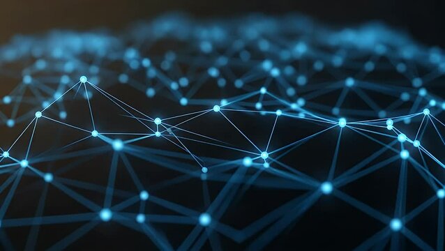 Abstract blue network of connected glowing nodes and lines