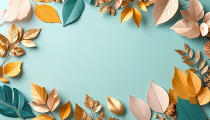 Autumn leaves arrangement studio setting graphic design vibrant colors top-down view seasonal inspiration