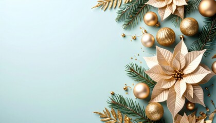 Festive holiday decor featuring poinsettias and ornaments cozy home setting decorative layout soft color palette celebratory vibe