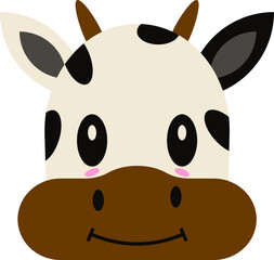 Cute Cow kawaii, wild safari jungle animals cow , Vector illustration of jungle animal faces and heads. cute lion faces. Kids graphic for print or poster. Vector hand drawn illustration.