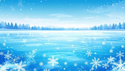 Frozen lake water in winter, ice crystals natural blue background