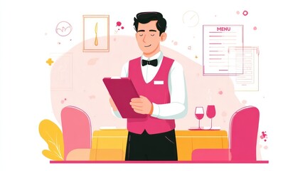 Restaurant waiter reviewing order