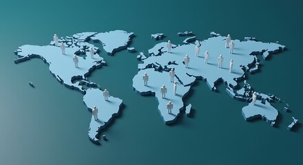 Global Population Distribution: 3D World Map with Scattered Human Figures