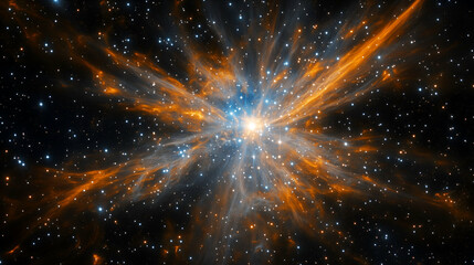 the birth of a new galaxy, a big bang concept with glowing energy jets