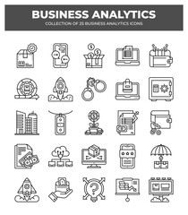 Collection of Business Analytics Icons: Data Analysis. Financial Reports. and Strategic Planning