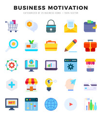 Set of BUSINESS MOTIVATION icons in Flat style. High quality Flat Icons symbol collection.