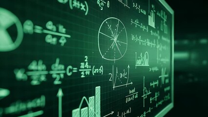 Closeup of a blackboard filled with complex mathematical equations and graphs - Powered by Adobe