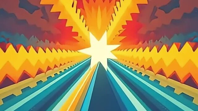 Spinning retro rainbow star rays in clean flat vector seamless animated loop background design

