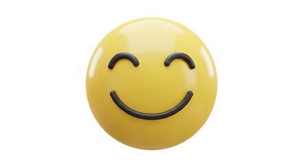 Fototapeta premium Expressing happiness with a yellow smiley face featuring a big smile and closed eyes, isolated on a transparent background, suitable for web design, social media or digital communication.