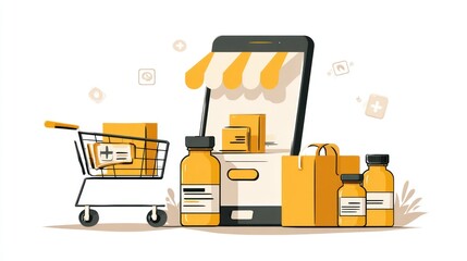 Online pharmacy mobile app illustration