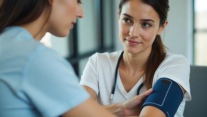 Fototapeta premium Woman Checking Blood Pressure – Self-Care and Health Monitoring