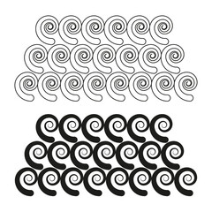 Curved wave rows. Repeating arc motif. Semicircle pattern Vector. Flowing coil emblem.