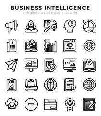 Business Intelligence Lineal icons collection. 25 icon set. Vector illustration.