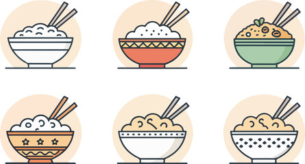 Set of Fried Rice Illustration vector design, Fried Rice Logo and icon design, Fried Rice vector design