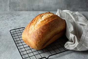 A view of a rustic sourdough loaf.