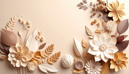 Elegant paper flower arrangement artistic studio decorative artwork neutral color palette close-up view creative design inspiration