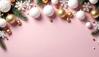Christmas ornament decorations pink background high-quality image festive environment top-down view holiday concept for seo impact