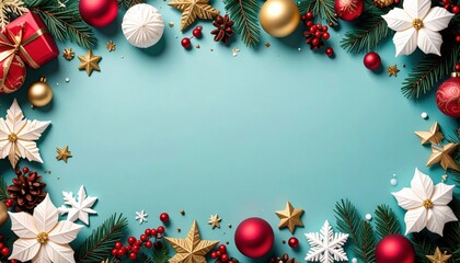 Festive christmas decorations holiday celebration decorative content vibrant environment overhead view seasonal concept