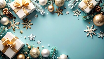 Holiday gift decorations festive background image of presents and ornaments seasonal theme vibrant colors cheerful atmosphere