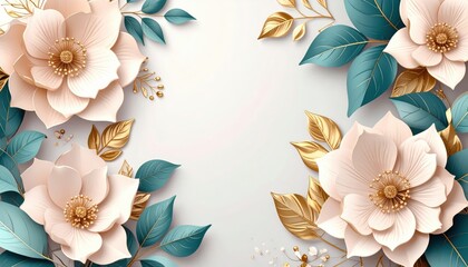 Elegant floral design featuring magnolias and leaves studio setting digital artwork soft color palette aesthetic viewpoint for home decor inspiration