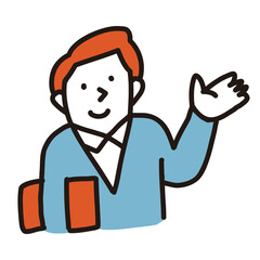ファイルを小脇に抱えて、案内する人物のイラスト