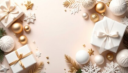 Holiday gift preparation festive season decorative items home setting flat lay view celebration concept