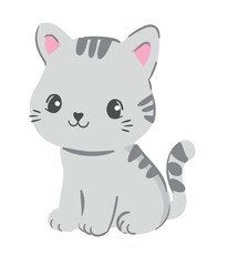 Naklejka premium Hand drawn vector illustration of cute striped gray kitten