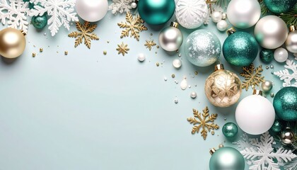 Decorative holiday ornaments arrangement festive celebration image cheerful atmosphere overhead view christmas spirit