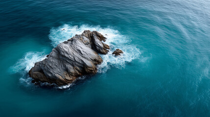 Obraz premium Aerial View of Ocean with Lone Rock Formation
