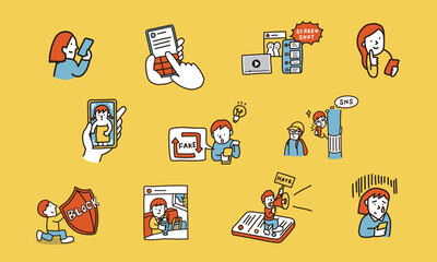 子どもが注意したいSNSの使い方イラストセット