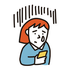 スマホの画面を見て悲しむ女の子　SNSいじめ