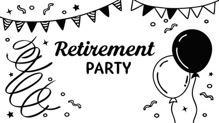 Elegant Retirement Party Banner with Gold Text and Confetti Silhouettes in Vector Style, Isolated on White Background for Celebration and Farewell Designs