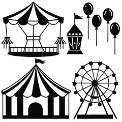 Naklejka premium Circus Related element icon set 