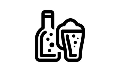 Beer bottle and glass icon isolated alcohol drink vector image