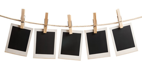 blank photo frames hanging on rope