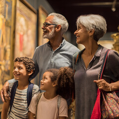 Family enjoying paintings in art gallery museum