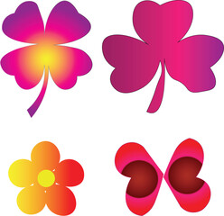Four floral and clover designs on a black background