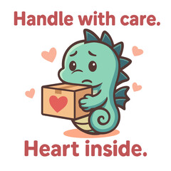 Cute Dinosaur Holding Heart Box Illustration