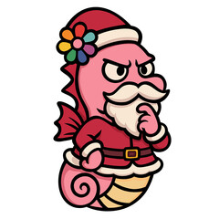 Santa-themed seahorse with colorful flower and beard