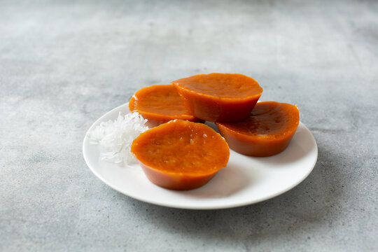 A view of kutsinta, on a plate.