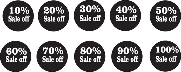 Ten black sale off percentage discount circle label collection