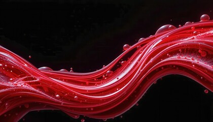 Digital wallpaper featuring flowing red waves with droplets against a dark background