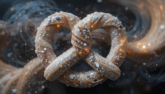 Beautiful close up pretzel adorned with decorative sprinkles, perfect for baking and holiday themed content, evokes warm feelings.