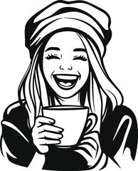 Joyful Woman Laughing with Coffee Cup