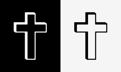 Obraz premium Cross Religious Christian Symbol Vector Illustration Design on Black White Background