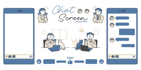 スマートフォンでチャットをする男性と女性